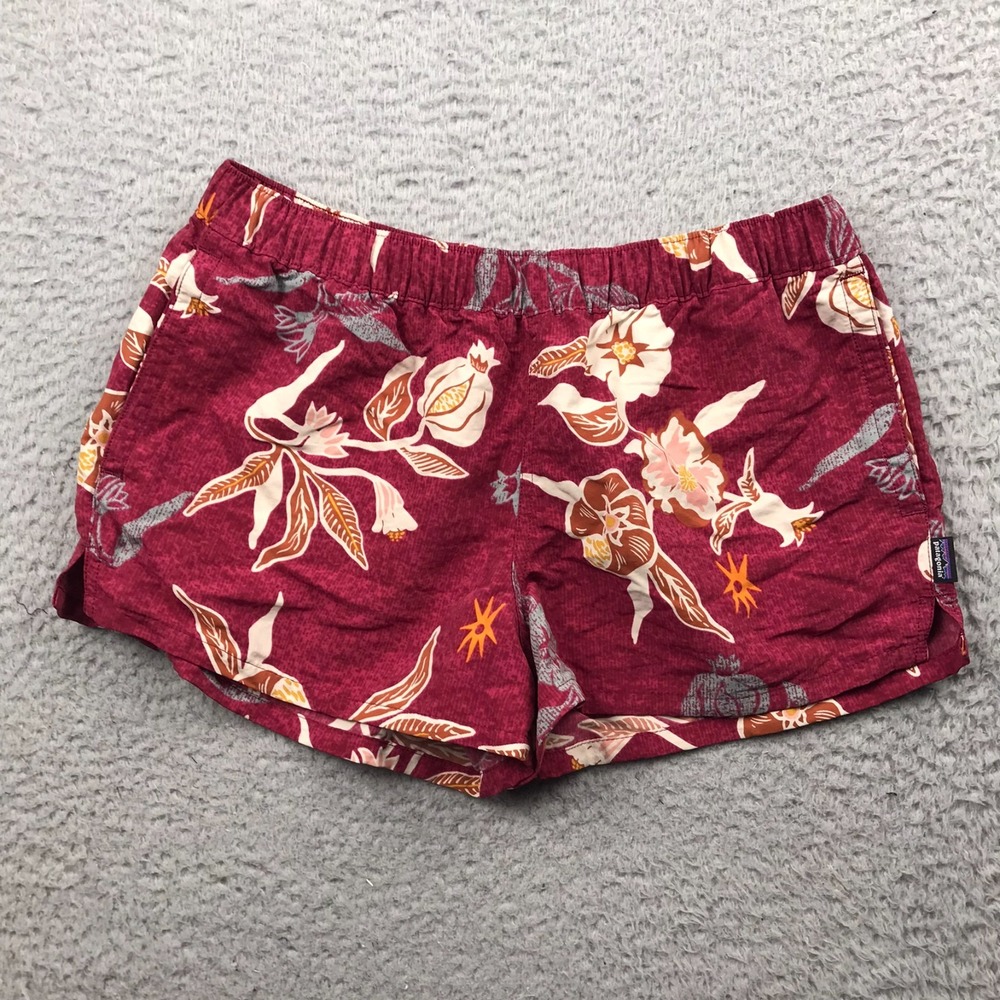 Patagonia Barely Baggies Shorts Womens M Maroon Floral 2" Performance Drawstring